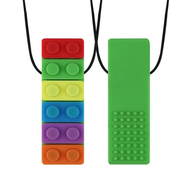 1Pc Sensory Chew Necklace Brick Chewy Kids Silicone Biting Pencil Topper Teether Toy, Silicone teether for children with autism