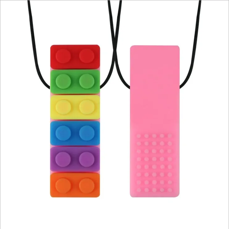 1Pc Sensory Chew Necklace Brick Chewy Kids Silicone Biting Pencil Topper Teether Toy, Silicone teether for children with autism