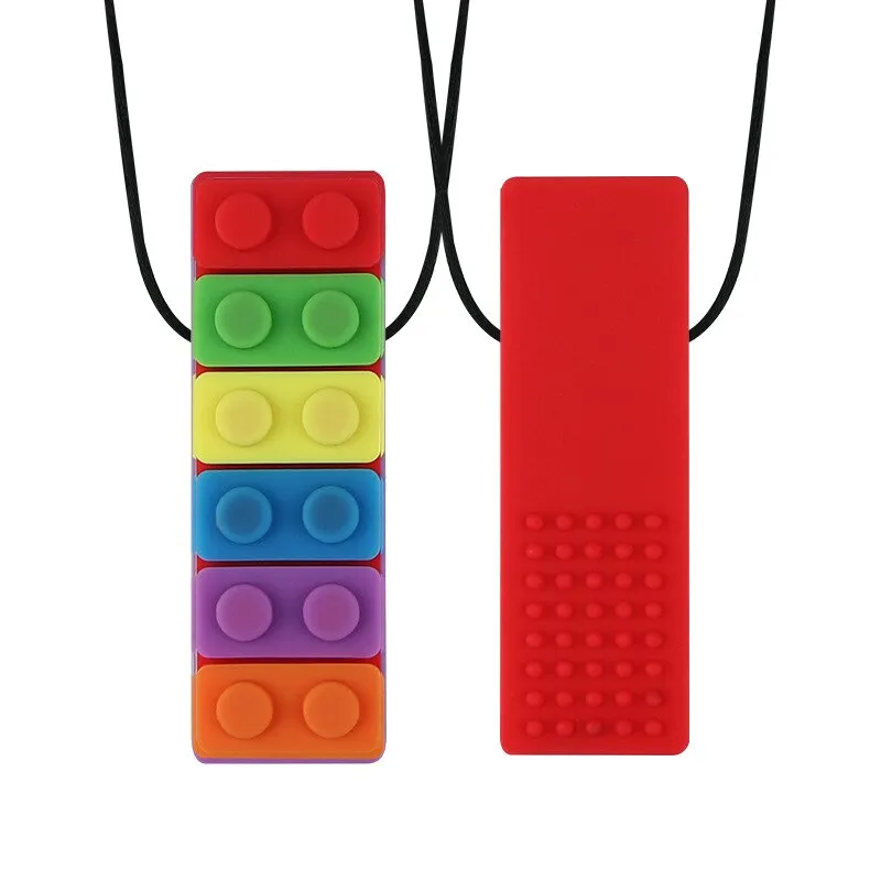 1Pc Sensory Chew Necklace Brick Chewy Kids Silicone Biting Pencil Topper Teether Toy, Silicone teether for children with autism