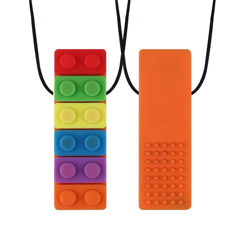 1Pc Sensory Chew Necklace Brick Chewy Kids Silicone Biting Pencil Topper Teether Toy, Silicone teether for children with autism