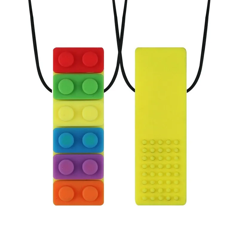 1Pc Sensory Chew Necklace Brick Chewy Kids Silicone Biting Pencil Topper Teether Toy, Silicone teether for children with autism