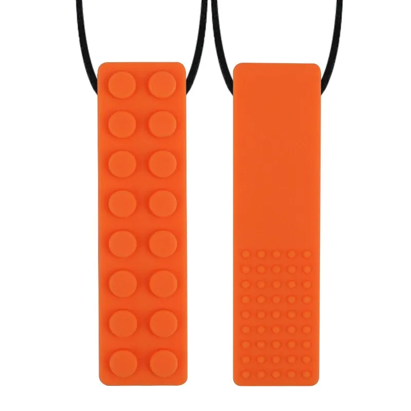 1Pc Sensory Chew Necklace Brick Chewy Kids Silicone Biting Pencil Topper Teether Toy, Silicone teether for children with autism