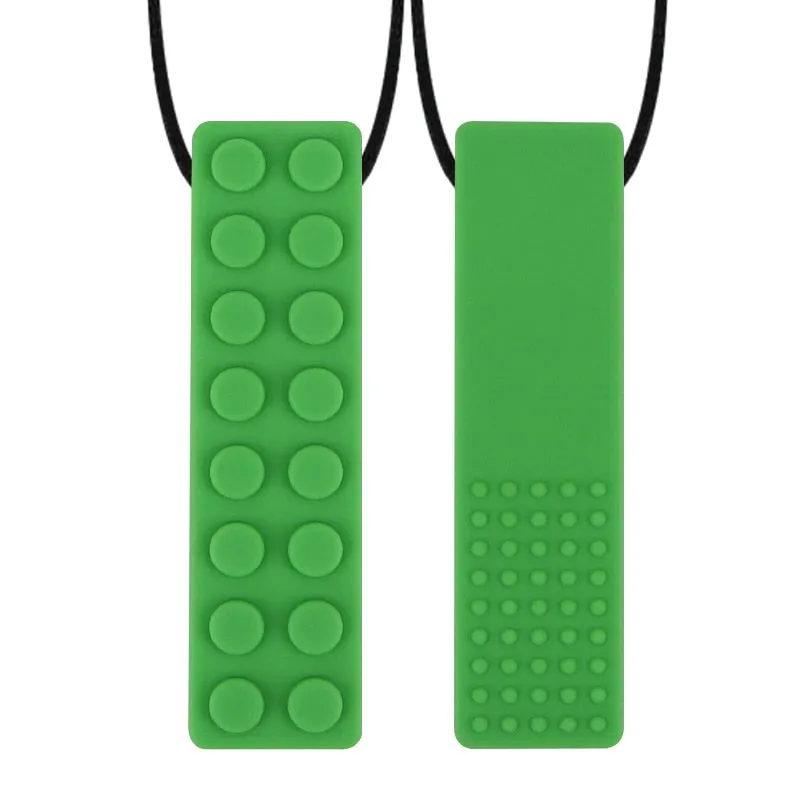 1Pc Sensory Chew Necklace Brick Chewy Kids Silicone Biting Pencil Topper Teether Toy, Silicone teether for children with autism