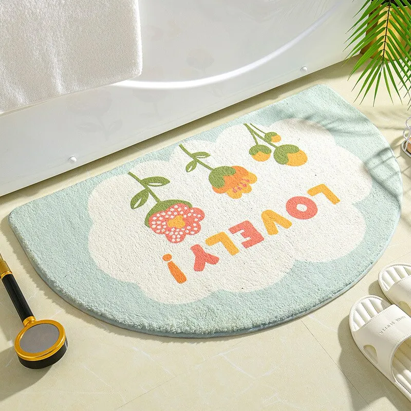 Blossoming Serenity: Soft Half Oval Floral Fruits Bathroom Mat