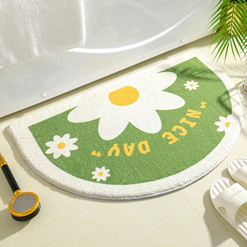 Blossoming Serenity: Soft Half Oval Floral Fruits Bathroom Mat