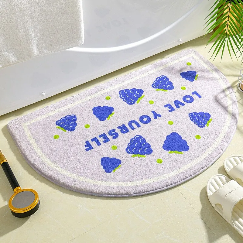 Blossoming Serenity: Soft Half Oval Floral Fruits Bathroom Mat