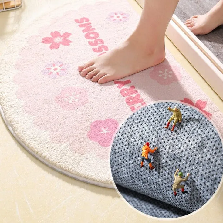 Blossoming Serenity: Soft Half Oval Floral Fruits Bathroom Mat