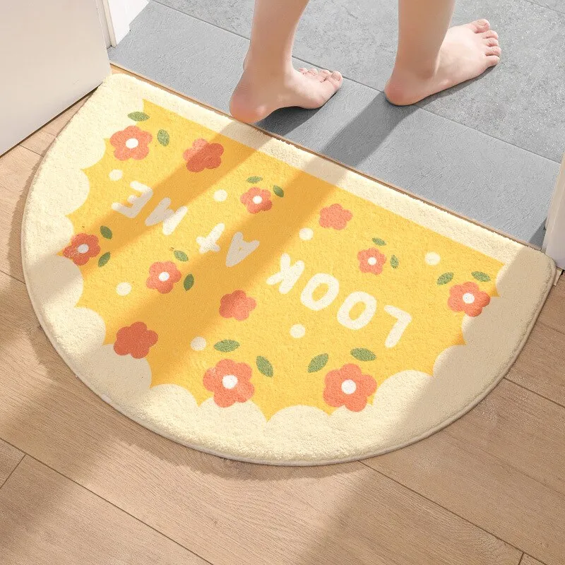 Blossoming Serenity: Soft Half Oval Floral Fruits Bathroom Mat