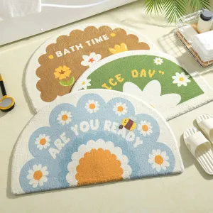 Blossoming Serenity: Soft Half Oval Floral Fruits Bathroom Mat