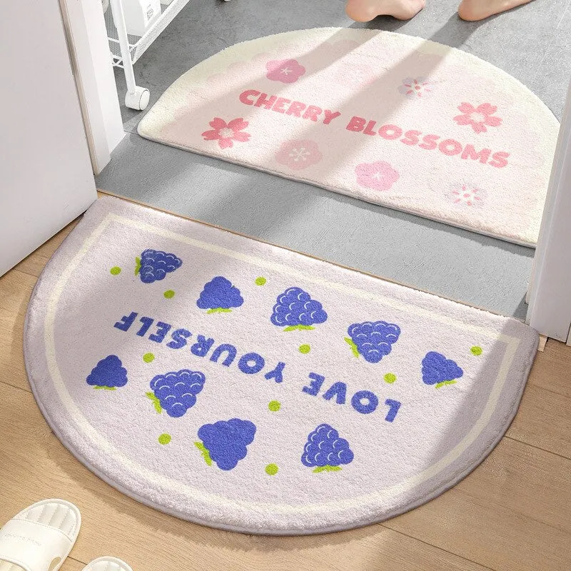 Blossoming Serenity: Soft Half Oval Floral Fruits Bathroom Mat