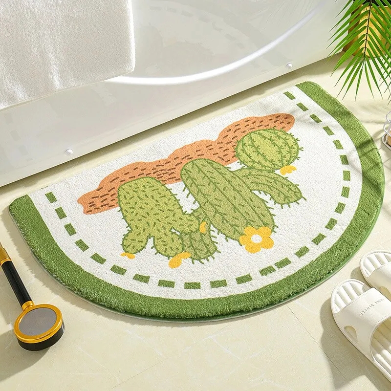 Blossoming Serenity: Soft Half Oval Floral Fruits Bathroom Mat