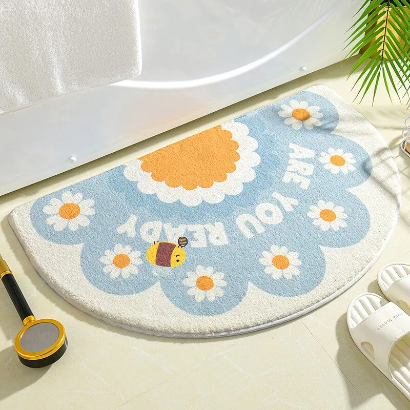 Blossoming Serenity: Soft Half Oval Floral Fruits Bathroom Mat