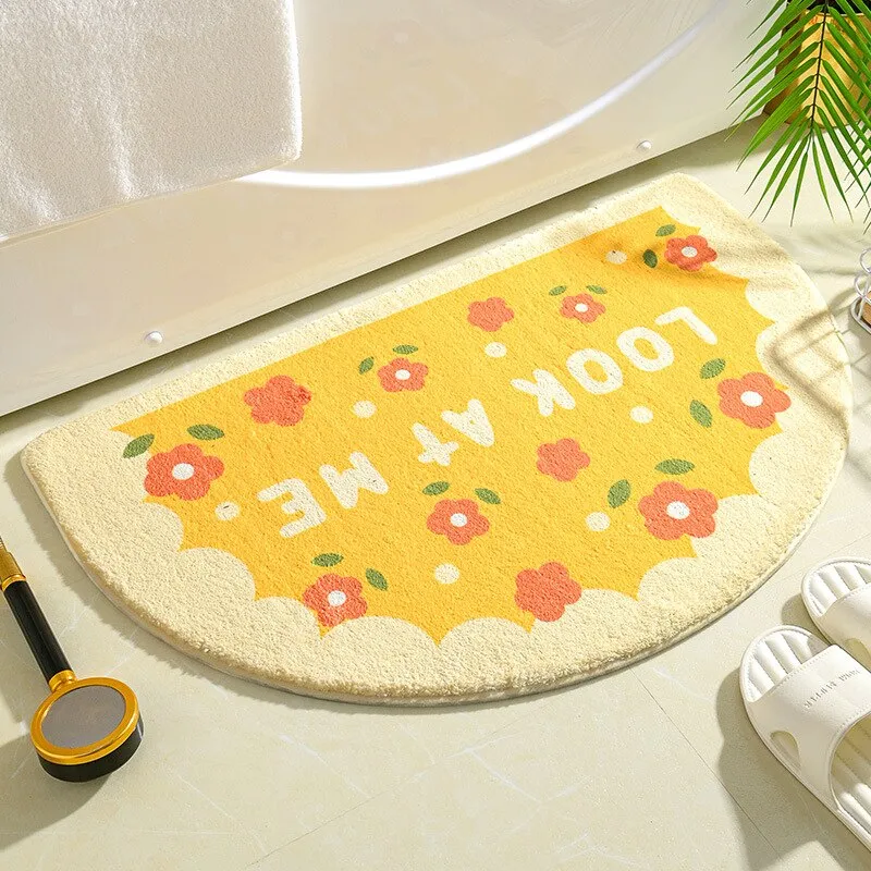 Blossoming Serenity: Soft Half Oval Floral Fruits Bathroom Mat