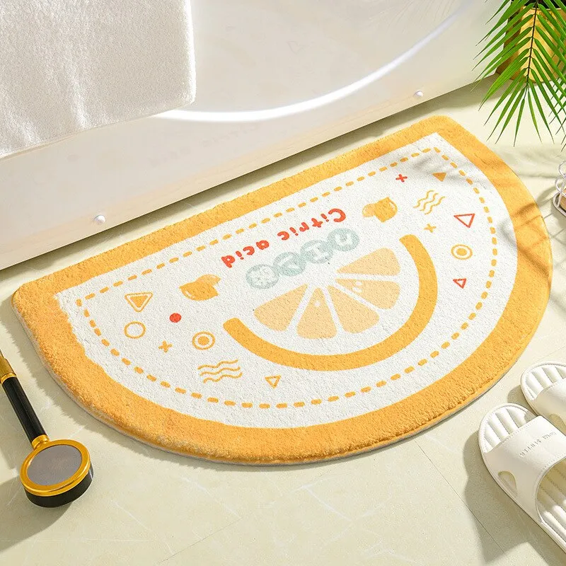 Blossoming Serenity: Soft Half Oval Floral Fruits Bathroom Mat