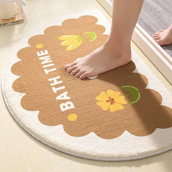 Blossoming Serenity: Soft Half Oval Floral Fruits Bathroom Mat