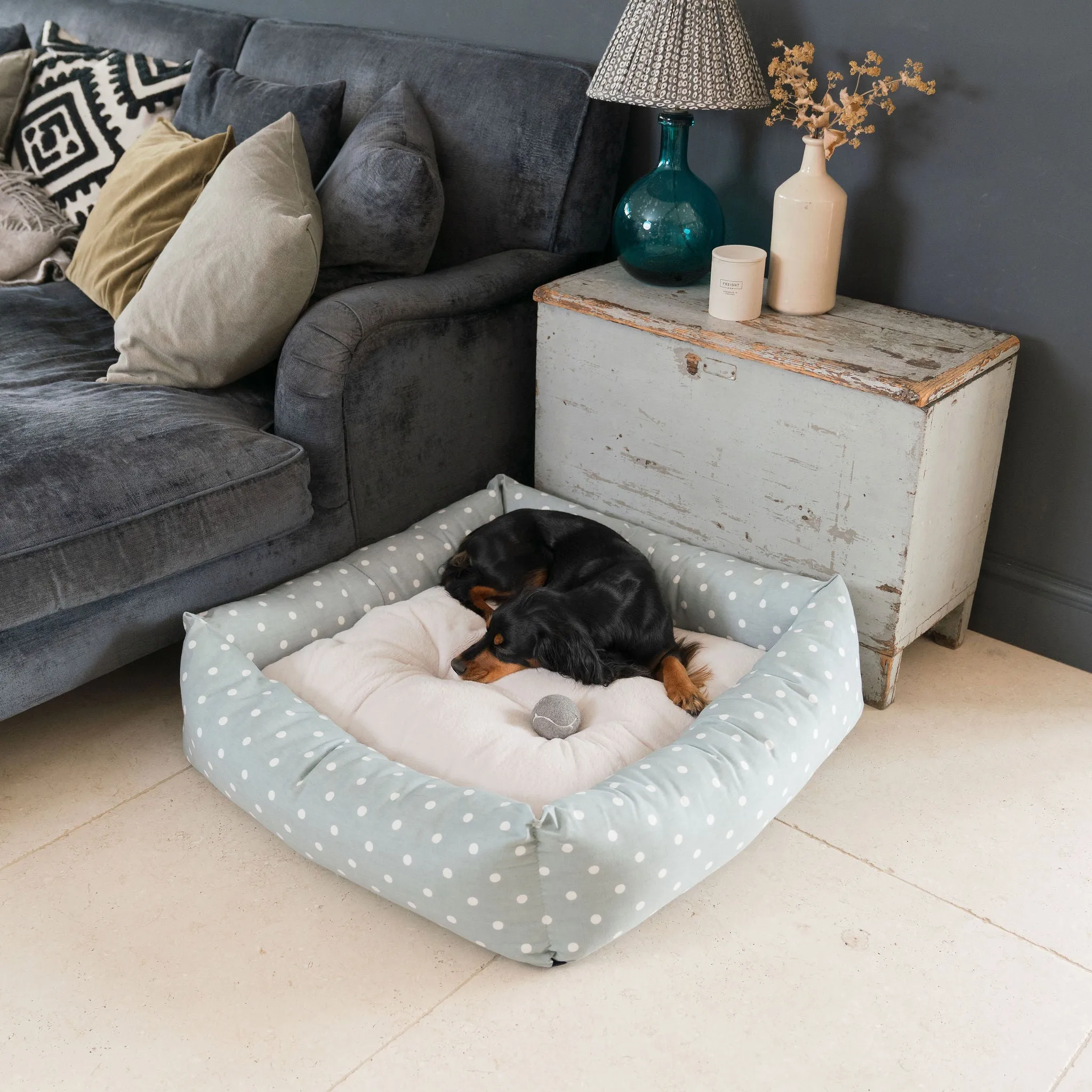Box Bed in Duck Egg Spot by Lords & Labradors
