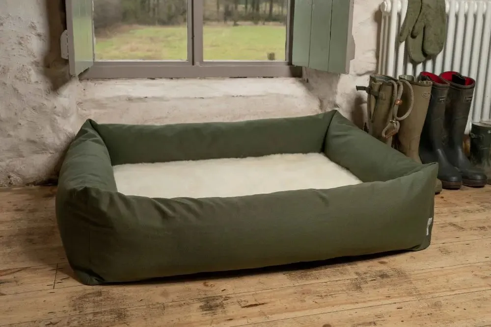 Burnham Bolster Dog Bed - Olive - Various Sizes