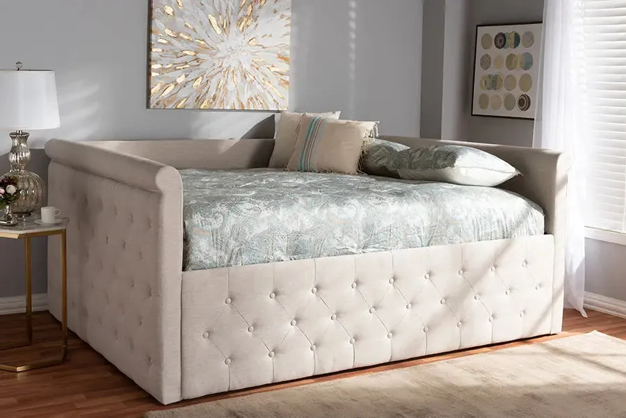 Carolina Light Beige Fabric Upholstered Full Size Daybed