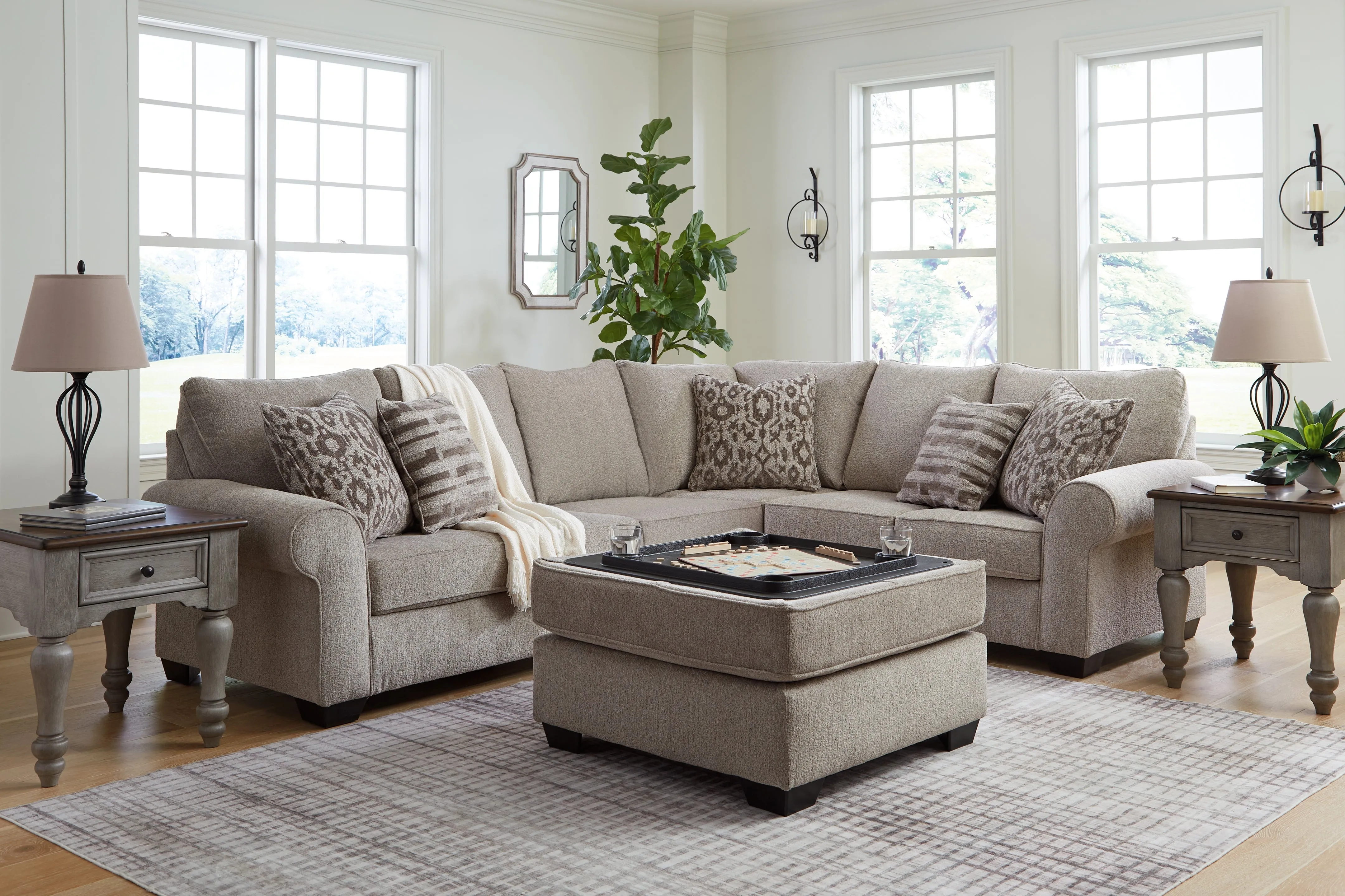 Claireah 3-Piece Sectional with Ottoman in Umber