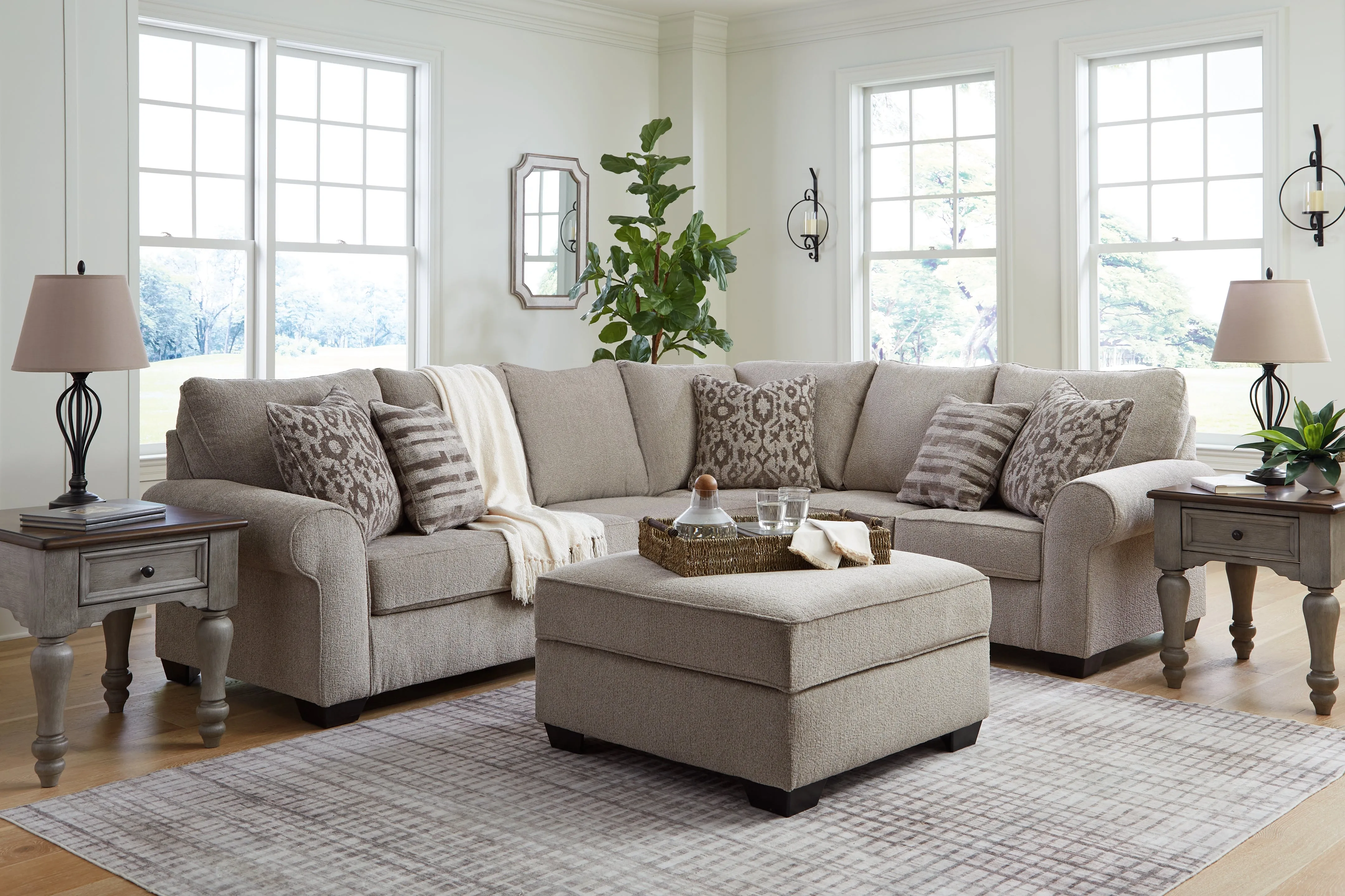 Claireah 3-Piece Sectional with Ottoman in Umber