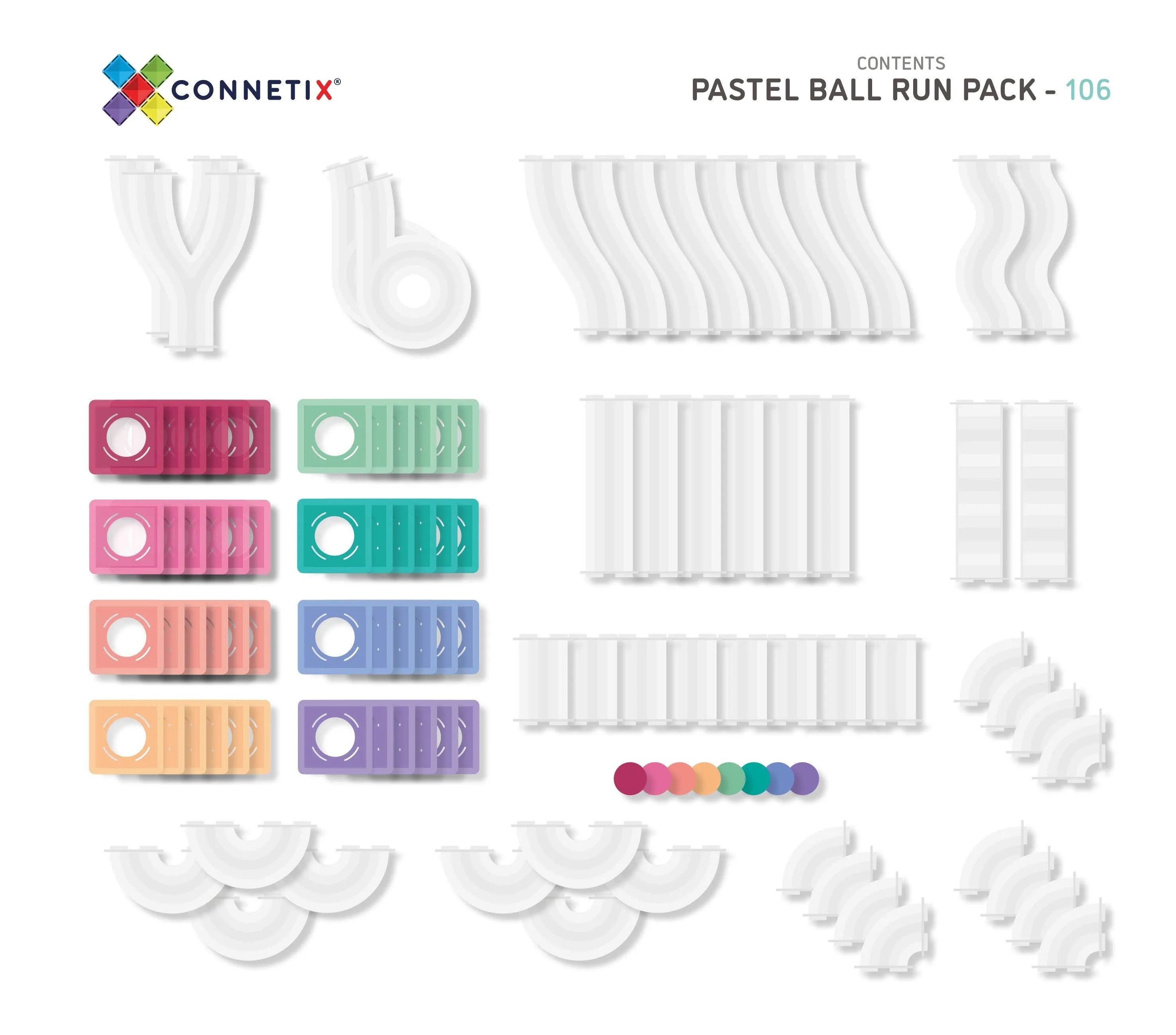 Connetix Tiles Pastel Ball Run 106 Piece Pack 3yrs 