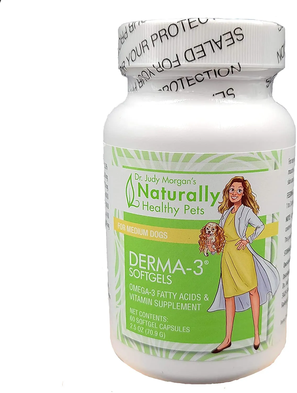 Dr. Judy Morgan's Naturally Healthy Pets Derma-3 Omega3 Fatty Acid Fish Oil Softgels Supplement for Dogs and Cats