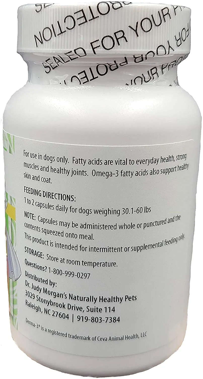 Dr. Judy Morgan's Naturally Healthy Pets Derma-3 Omega3 Fatty Acid Fish Oil Softgels Supplement for Dogs and Cats