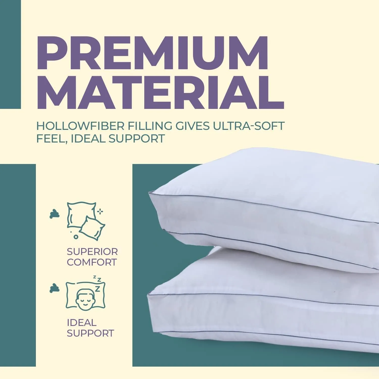 Egyptian Cotton Box Pillow Designed for Side Sleeper, Hypoallergenic – pack of 2