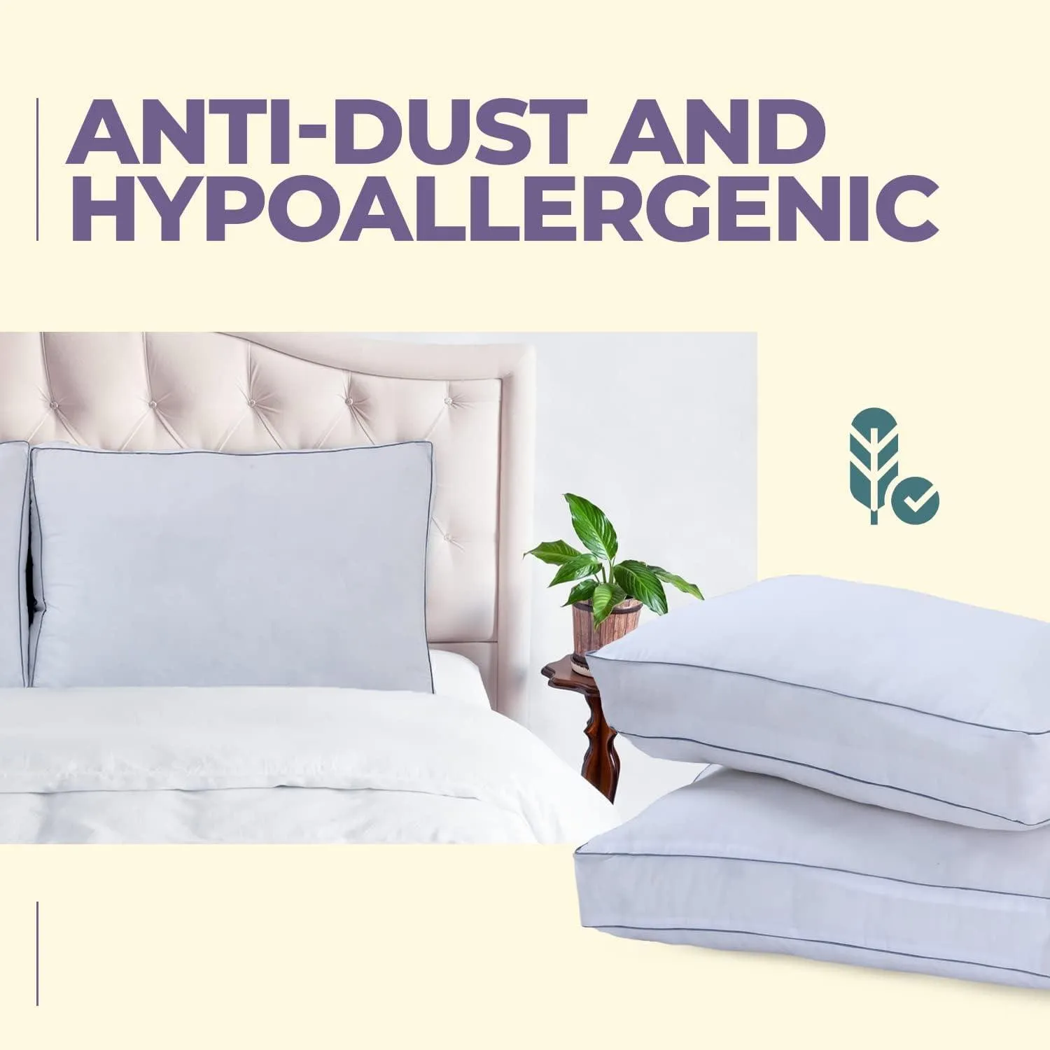 Egyptian Cotton Box Pillow Designed for Side Sleeper, Hypoallergenic – pack of 2