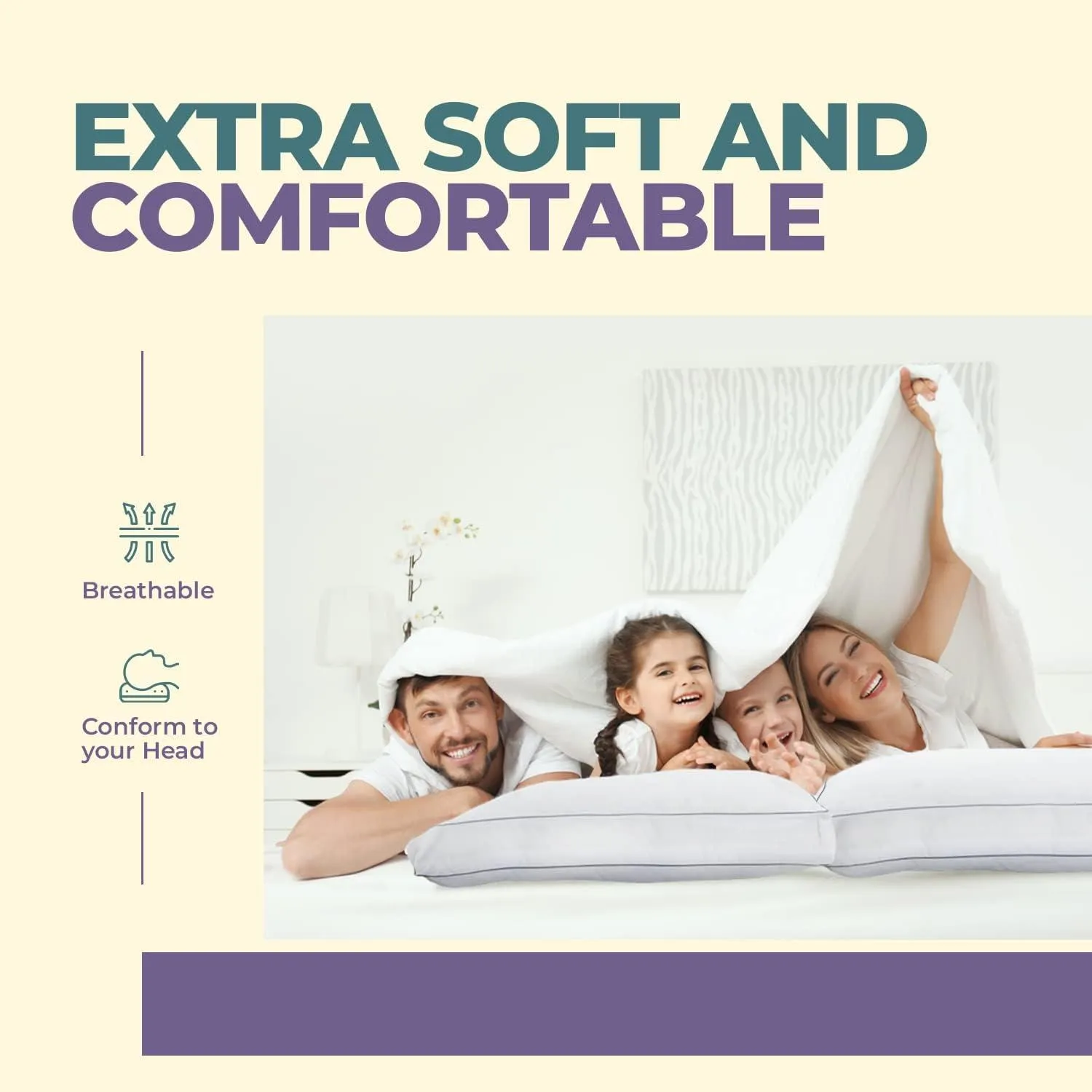 Egyptian Cotton Box Pillow Designed for Side Sleeper, Hypoallergenic – pack of 2