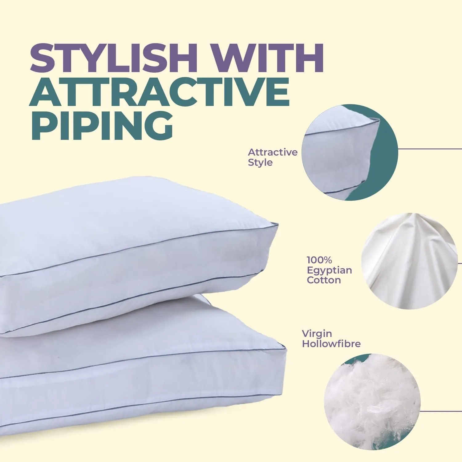 Egyptian Cotton Box Pillow Designed for Side Sleeper, Hypoallergenic – pack of 2