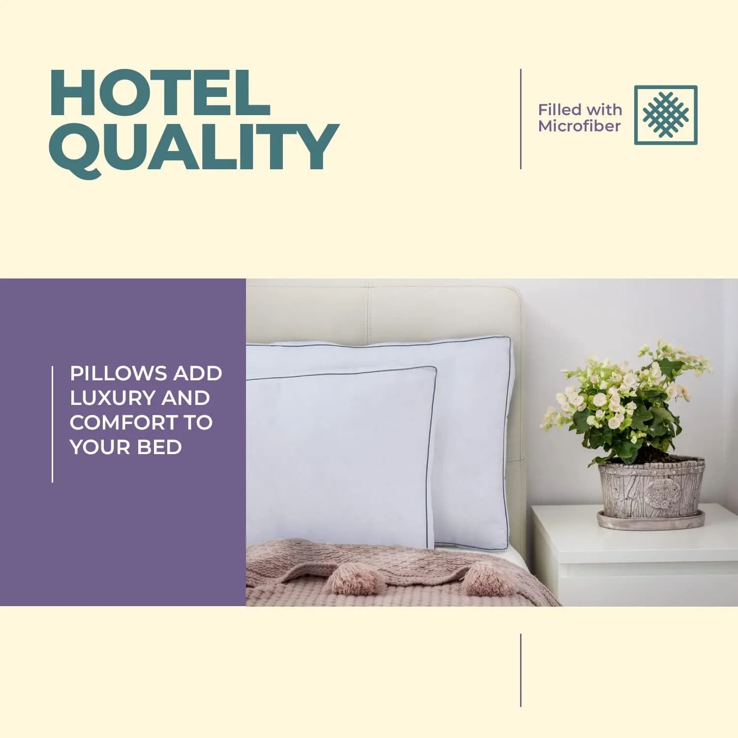 Egyptian Cotton Box Pillow Designed for Side Sleeper, Hypoallergenic – pack of 2