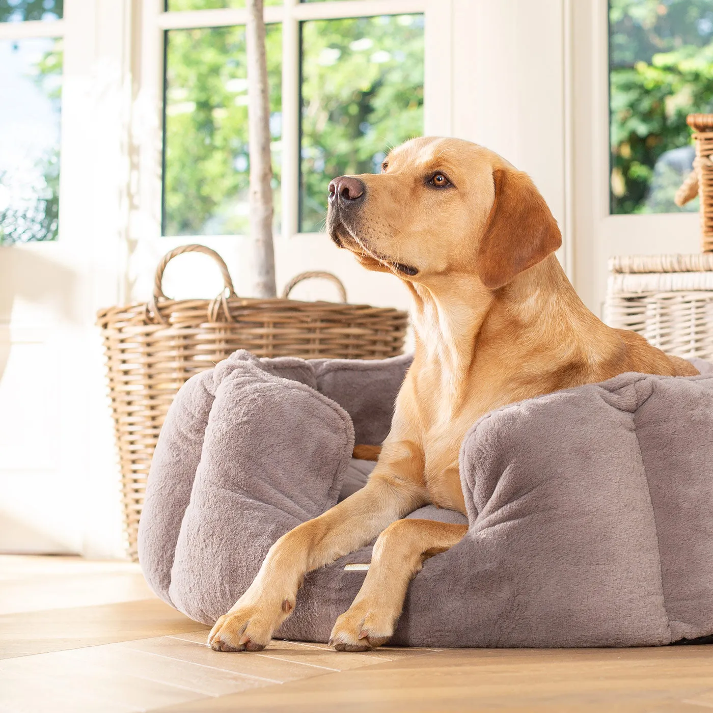 High Wall Bed in Calming Anti-Anxiety Fawn Faux Fur by Lords & Labradors