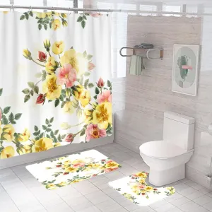 Kuber Industries Shower Curtain & Bathmat Set | Non-Slip Bath mats for Bathroom | Easy-Slide Curtains | Polyester Curtain or Bathmat for Bath Décor | XTL212-3T | 3 Pcs Set | Multicolor