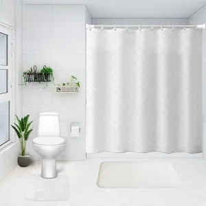 Kuber Industries Shower Curtain & Bathmat Set | Non-Slip Bath mats for Bathroom | Easy-Slide Curtains | Polyester Curtain or Bathmat for Bath Décor | YX0149-3T | 12 Pcs Set | Multicolor