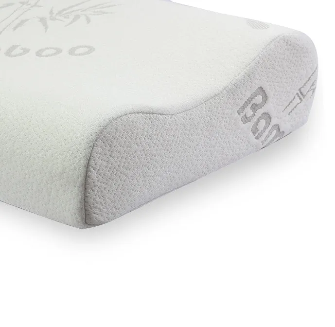 Memory Foam Cervical Pillow - Contour Pillow with Cool Fibre Cover, White/Grey