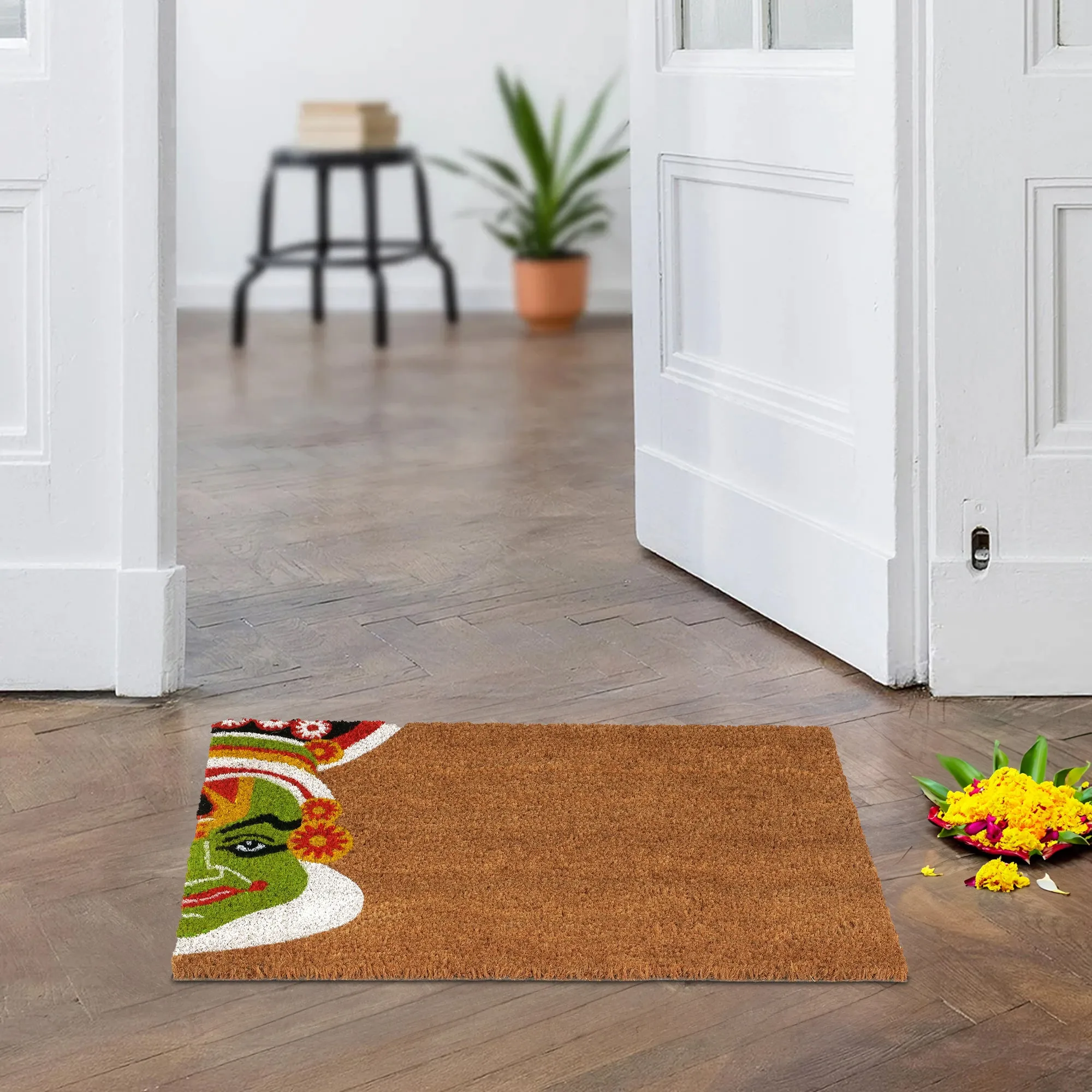 OnlyMat Kathakali Theme Kerala Doormat - Natural Brown
