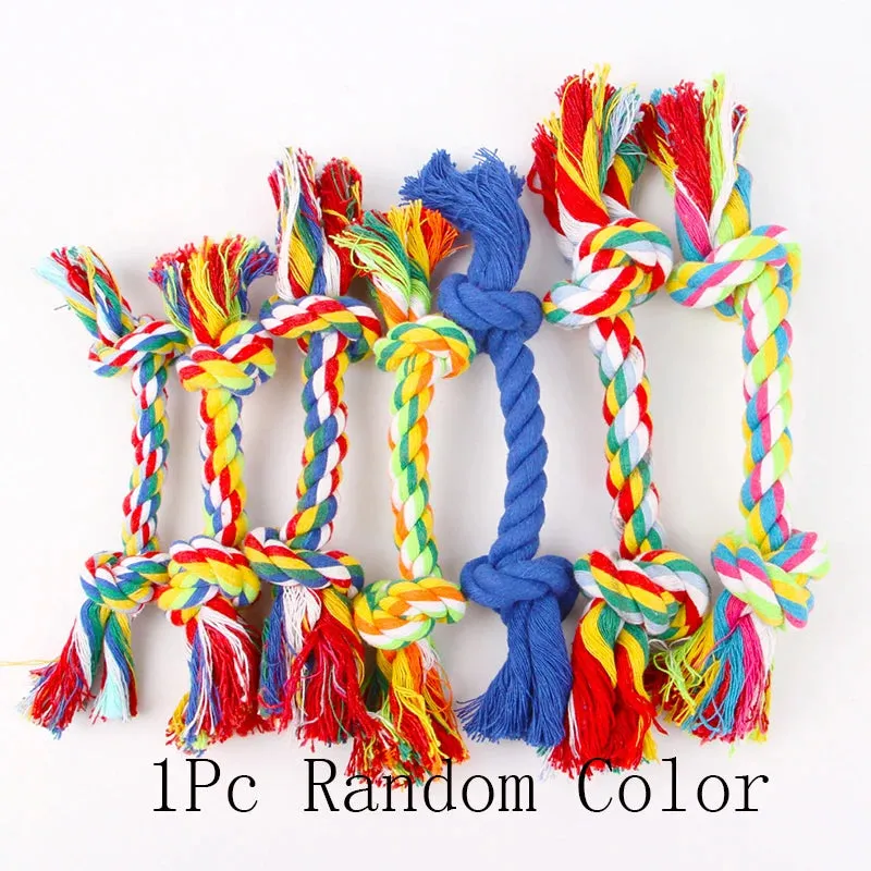 Pet Dog Puppy Double Knot Chew Rope Knot Toys Clean Teeth Durable Braided Bone Rope Pet Molar Toy Pet Supplies Random Color
