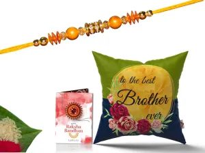 Pillow Rakhi for Brother with Gift - Rakhi with Rakhi Cushion with Filler Greeting Card- Rakhi for Brother, Gifts for Brother, Gifts for Rakhi, Gifts for Rakshabandhan Rakhi Gifts-CH-BRO-23-PF