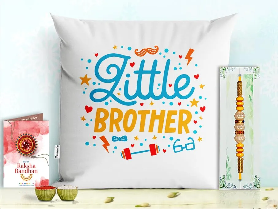 Pillow Rakhi for Brother with Gift - Rakhi with Rakhi Cushion with Filler Greeting Card- Rakhi for Brother, Gifts for Brother, Gifts for Rakhi, Gifts for Rakshabandhan Rakhi Gifts-PA-CU-19