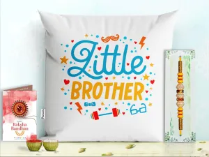 Pillow Rakhi for Brother with Gift - Rakhi with Rakhi Cushion with Filler Greeting Card- Rakhi for Brother, Gifts for Brother, Gifts for Rakhi, Gifts for Rakshabandhan Rakhi Gifts-PA-CU-19