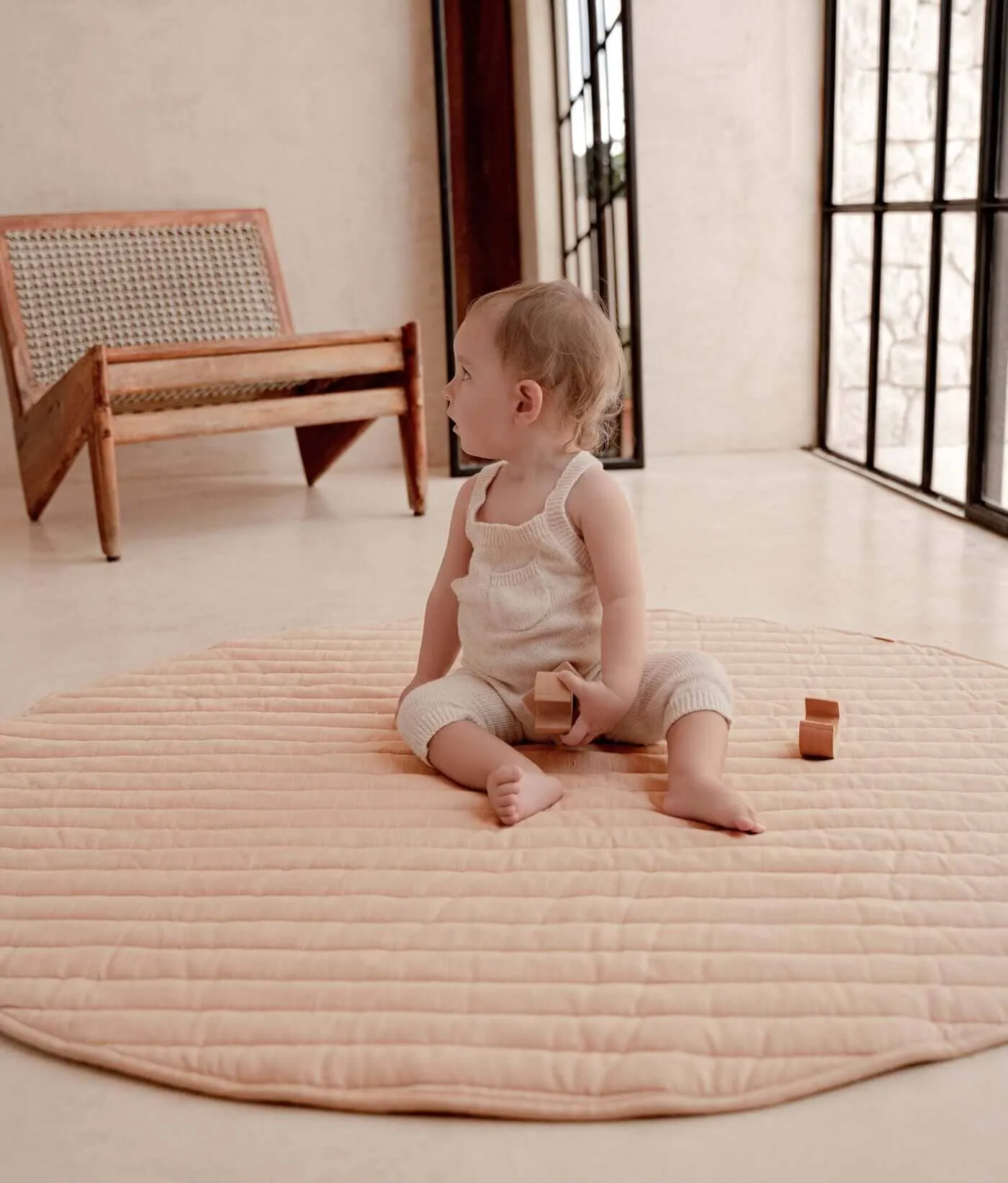 Quilted Cotton Reversible Playmats | Stripes - Sandstone