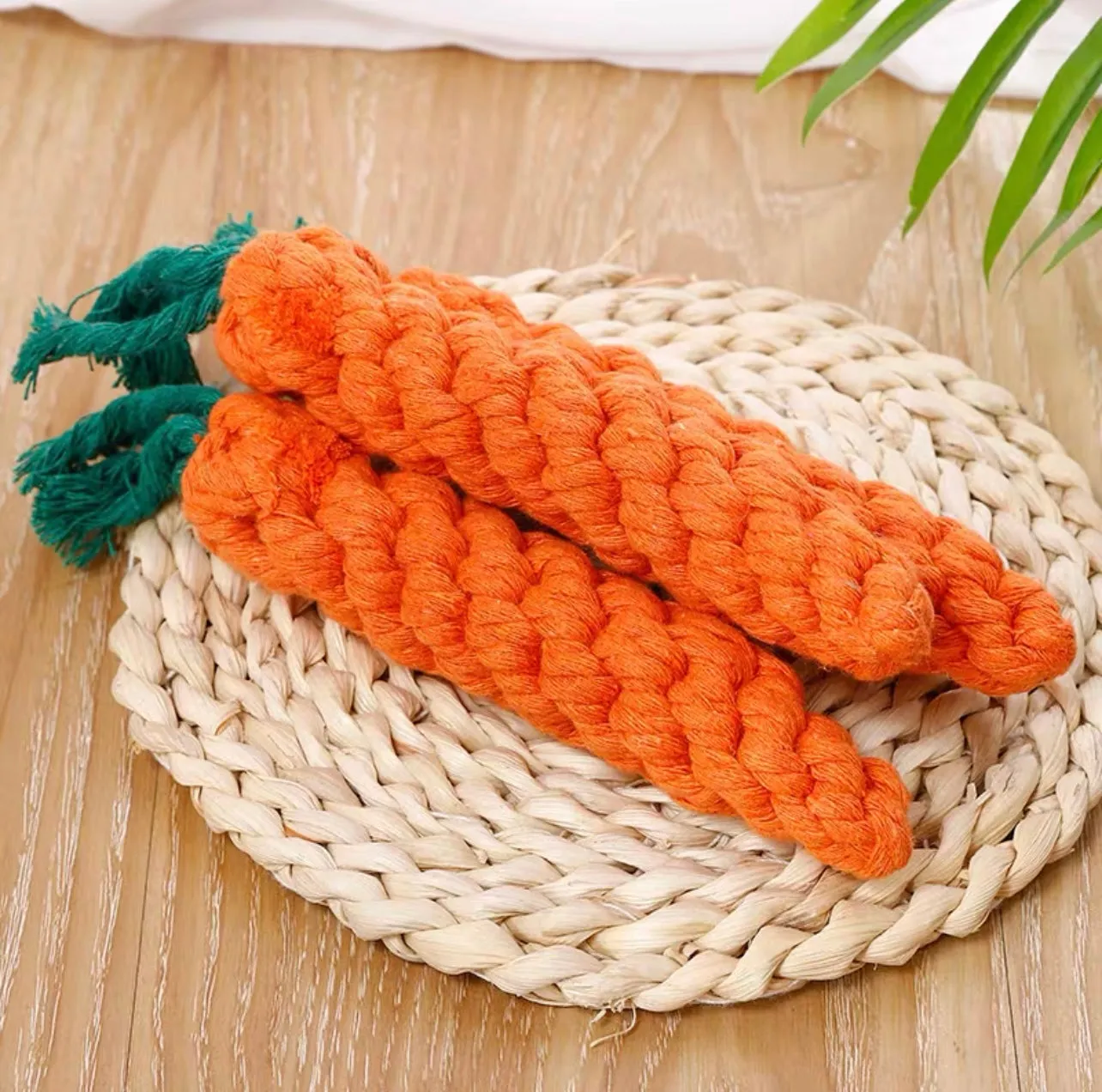 Rope Dog Toys, Fun Chewing, Teething & Training Toys, 100% Cotton - Carrot
