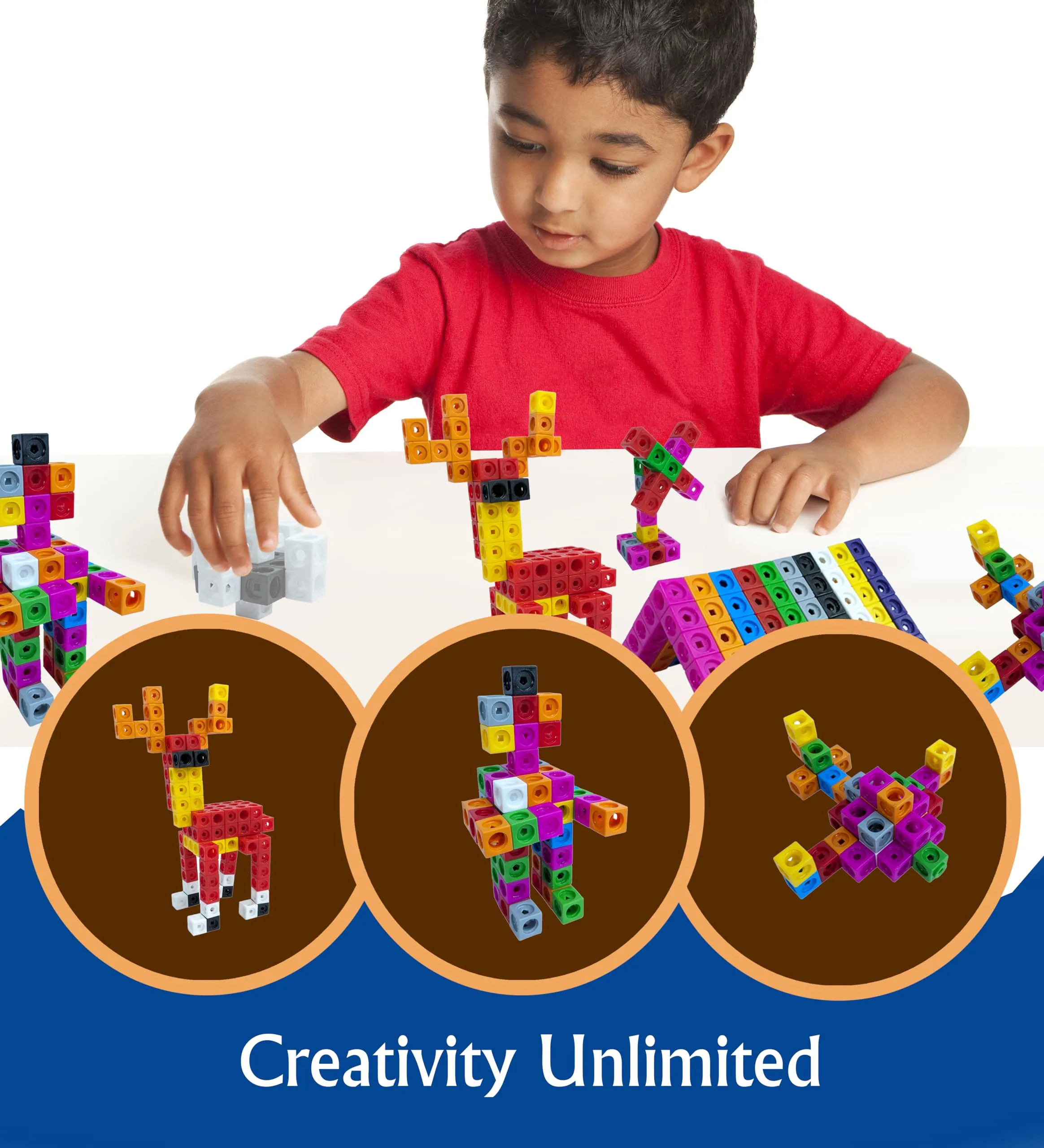 StepsToDo Math Cubes & Face Plates (Pack of 100). Foundation Kit. with Activity Guide & Pen. Number Building Block. Counting Interlinking Cubes. Creative Fun and Learn for 3  Years