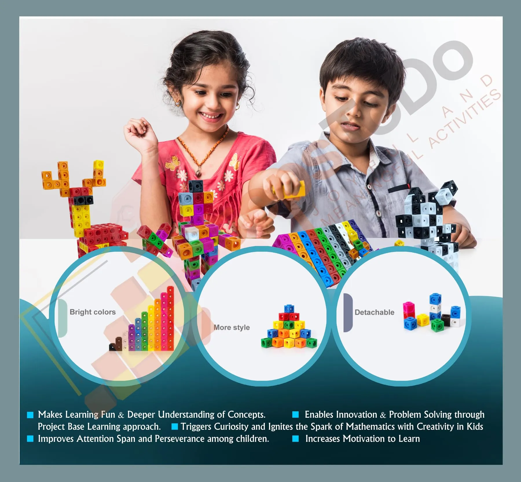 StepsToDo Math Cubes & Face Plates (Pack of 100). Foundation Kit. with Activity Guide & Pen. Number Building Block. Counting Interlinking Cubes. Creative Fun and Learn for 3  Years