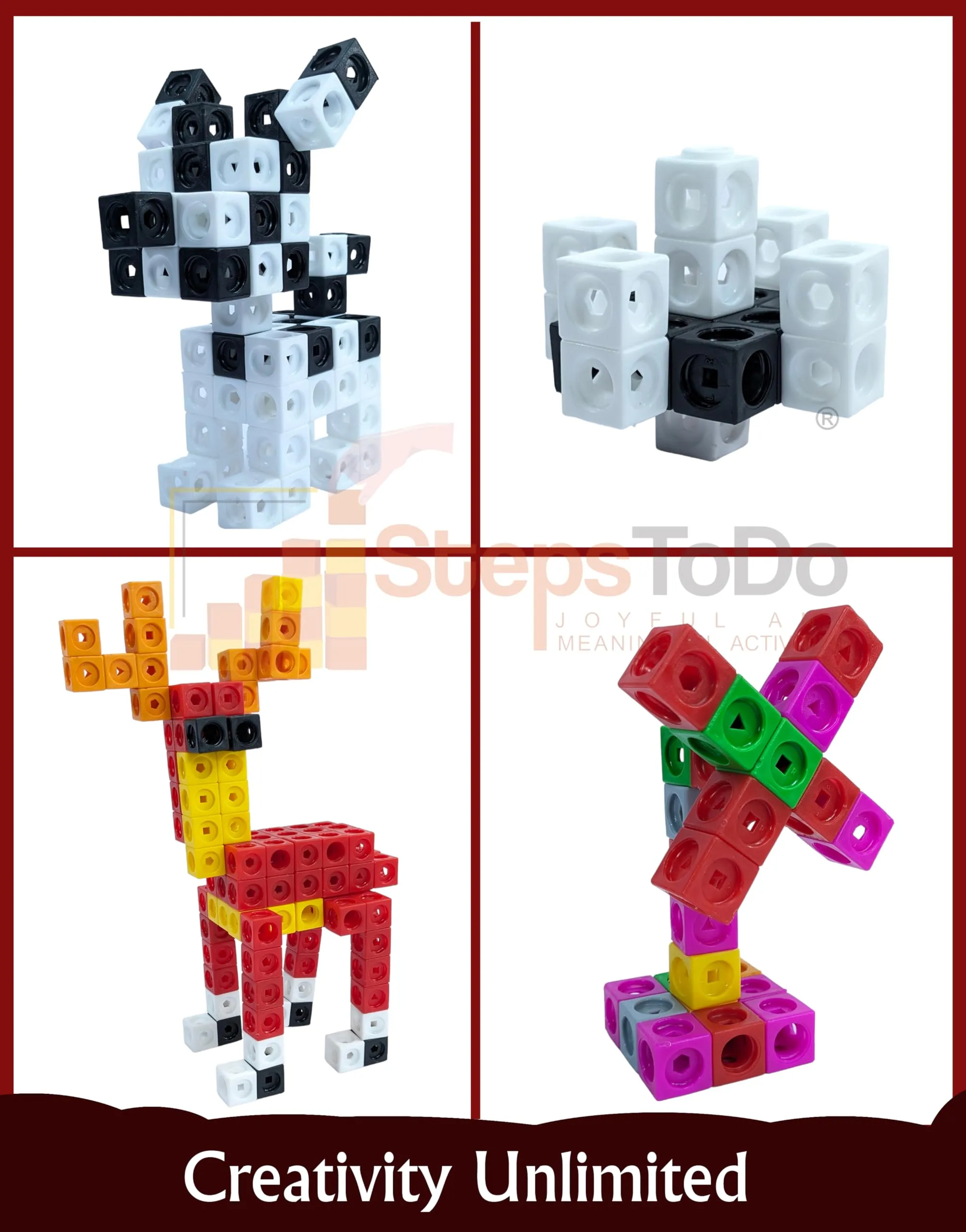 StepsToDo Math Cubes & Face Plates (Pack of 100). Foundation Kit. with Activity Guide & Pen. Number Building Block. Counting Interlinking Cubes. Creative Fun and Learn for 3  Years