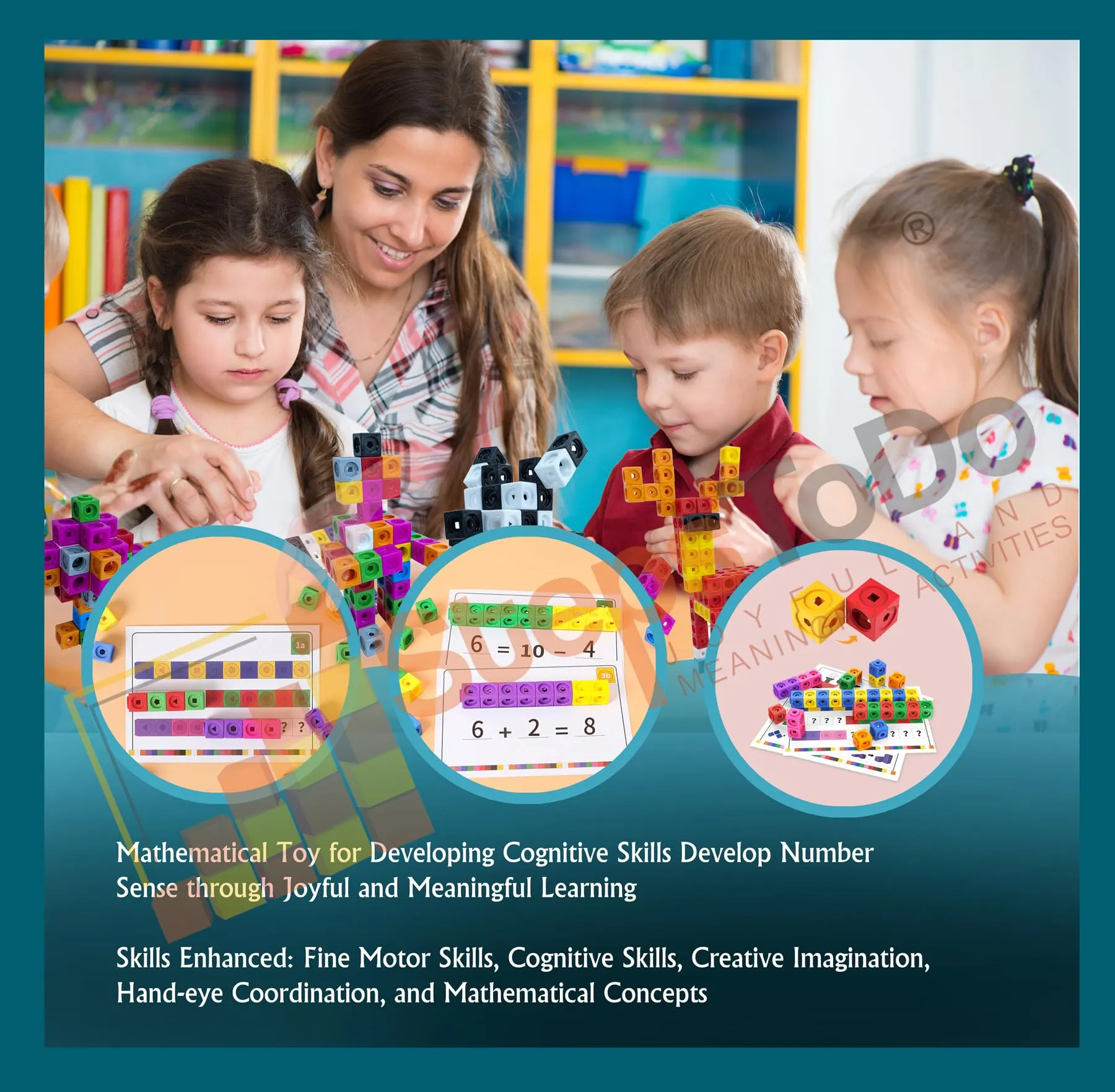 StepsToDo Math Cubes & Face Plates (Pack of 100). Foundation Kit. with Activity Guide & Pen. Number Building Block. Counting Interlinking Cubes. Creative Fun and Learn for 3  Years