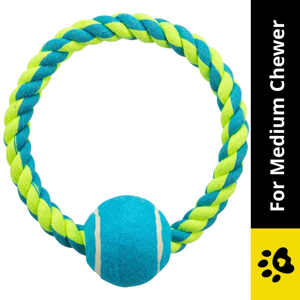 Trixie Rope Ring with Tennis Ball Toy for Dogs (Blue/Green) | For Medium Chewers