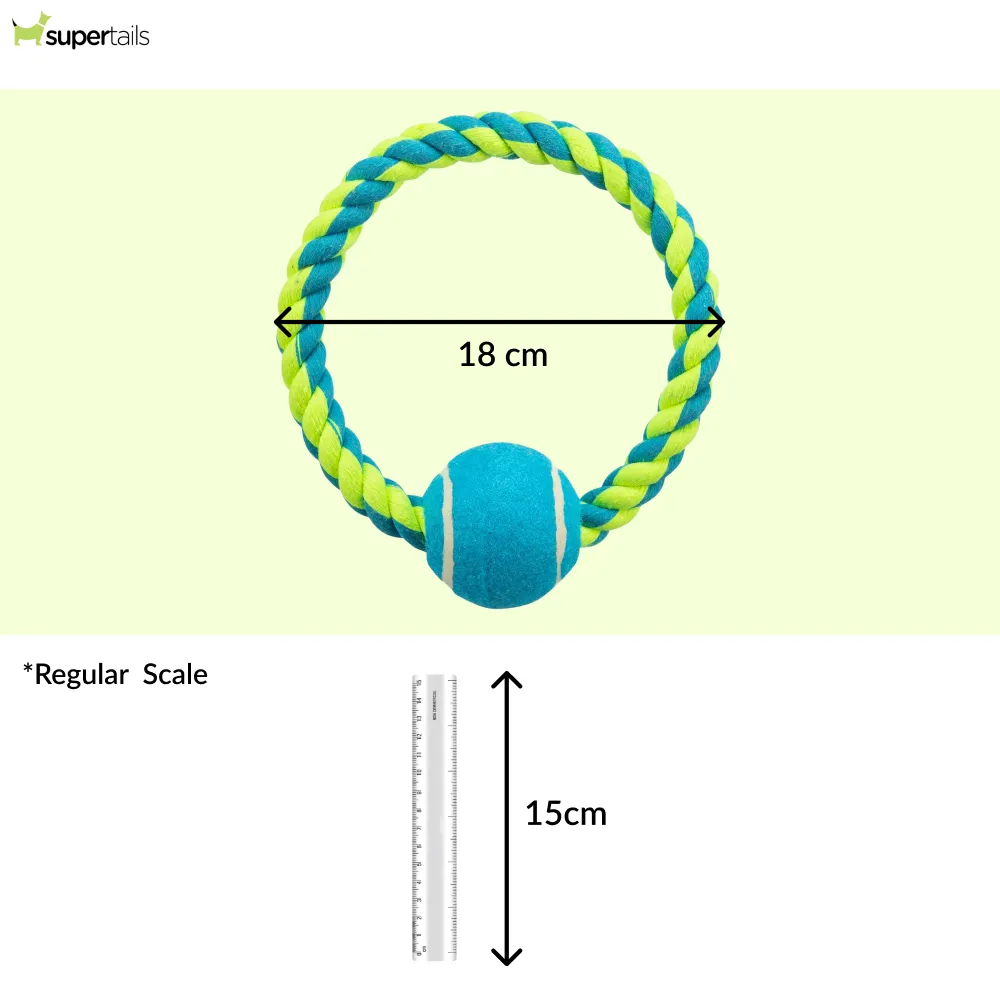 Trixie Rope Ring with Tennis Ball Toy for Dogs (Blue/Green) | For Medium Chewers