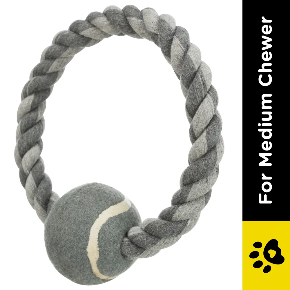 Trixie Rope Ring with Tennis Ball Toy for Dogs (Grey)